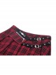 Red Pleated Mesh Waist Double Breasted Belt Punk Style Sexy Skirt