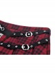 Red Pleated Mesh Waist Double Breasted Belt Punk Style Sexy Skirt