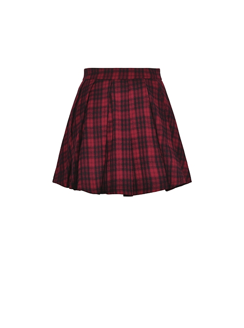 Red Pleated Mesh Waist Double Breasted Belt Punk Style Sexy Skirt