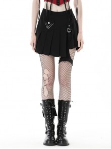 Black Simple Woven Irregular Pleated With Adjustable Leg Rings Punk Style Sexy Skirt