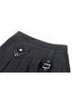 Black Simple Woven Irregular Pleated With Adjustable Leg Rings Punk Style Sexy Skirt