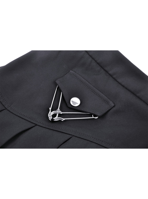 Black Simple Woven Irregular Pleated With Adjustable Leg Rings Punk Style Sexy Skirt