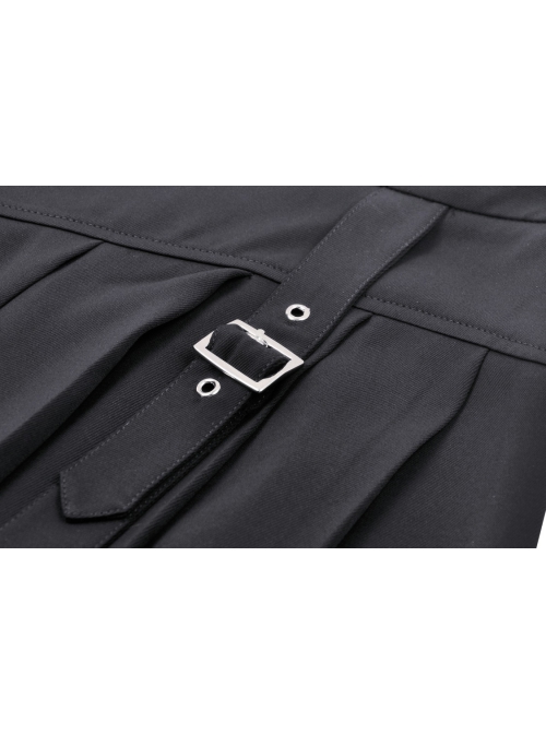 Black Simple Woven Irregular Pleated With Adjustable Leg Rings Punk Style Sexy Skirt