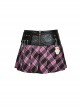 Black And Pink Pu Leather Patchwork Mesh Woven Waist With Bear Charm Punk Style Mini Skirt