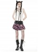 Black And Pink Pu Leather Patchwork Mesh Woven Waist With Bear Charm Punk Style Mini Skirt