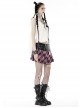 Black And Pink Pu Leather Patchwork Mesh Woven Waist With Bear Charm Punk Style Mini Skirt