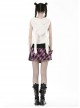 Black And Pink Pu Leather Patchwork Mesh Woven Waist With Bear Charm Punk Style Mini Skirt