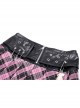 Black And Pink Pu Leather Patchwork Mesh Woven Waist With Bear Charm Punk Style Mini Skirt