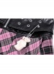 Black And Pink Pu Leather Patchwork Mesh Woven Waist With Bear Charm Punk Style Mini Skirt