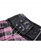Black And Pink Pu Leather Patchwork Mesh Woven Waist With Bear Charm Punk Style Mini Skirt