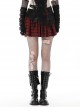Devil's Personality Black And Red Cross Plaid Back Metal Zipper Punk Style Mini Skirt