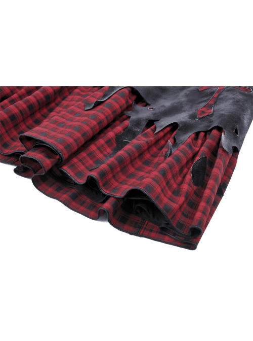 Devil's Personality Black And Red Cross Plaid Back Metal Zipper Punk Style Mini Skirt