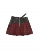 Devil's Personality Black And Red Cross Plaid Back Metal Zipper Punk Style Mini Skirt