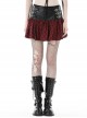 Black And Red PU Leather Patchwork Grid Pattern Waist Three Breasted Eyelet Embellished Punk Style Mini Skirt