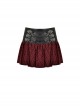Black And Red PU Leather Patchwork Grid Pattern Waist Three Breasted Eyelet Embellished Punk Style Mini Skirt