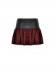 Black And Red PU Leather Patchwork Grid Pattern Waist Three Breasted Eyelet Embellished Punk Style Mini Skirt