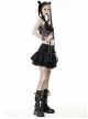 Personalized Black Asymmetrical Woven Splicing Mesh Lace Up Leather Belt With Punk Style Zipper Mini Skirt