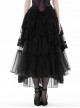 Black Personality High And Low Layered Printed Net Gauze Punk Wind Fluffy Long Skirt