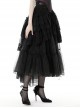 Black Personality High And Low Layered Printed Net Gauze Punk Wind Fluffy Long Skirt