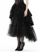 Black Personality High And Low Layered Printed Net Gauze Punk Wind Fluffy Long Skirt