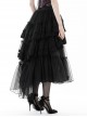 Black Personality High And Low Layered Printed Net Gauze Punk Wind Fluffy Long Skirt