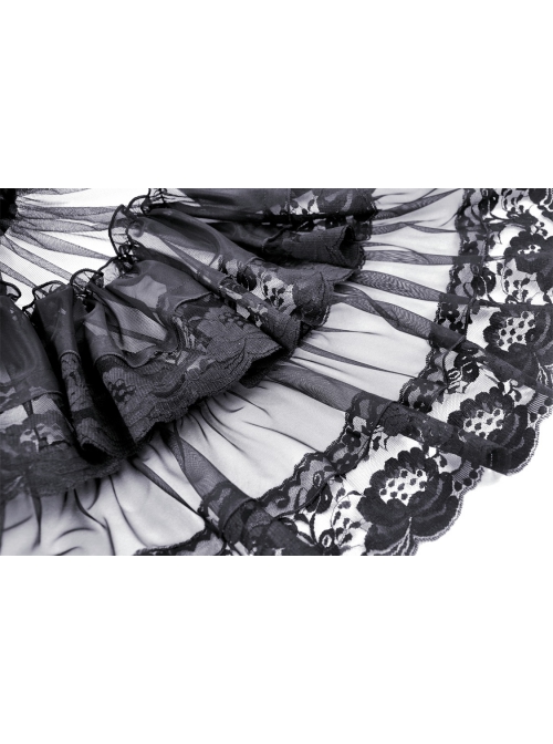 Black Personality High And Low Layered Printed Net Gauze Punk Wind Fluffy Long Skirt
