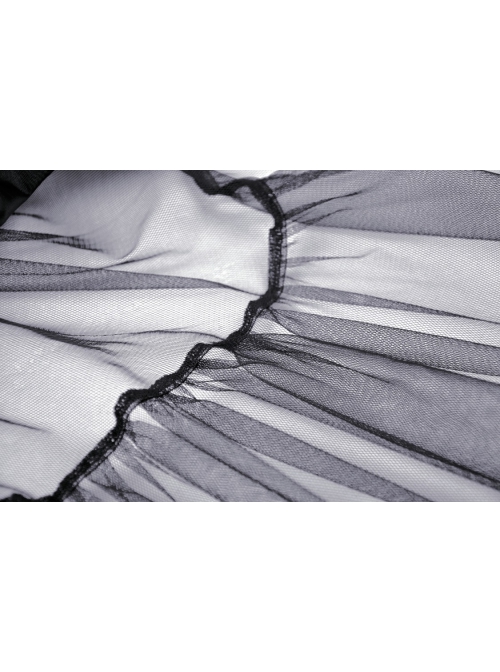 Black Personality High And Low Layered Printed Net Gauze Punk Wind Fluffy Long Skirt