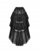 Black Personality High And Low Layered Printed Net Gauze Punk Wind Fluffy Long Skirt