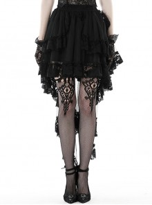 Sexy Black Fold Mesh Exquisite Lace Asymmetric Punk Wind Tail Skirt