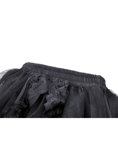 Sexy Black Fold Mesh Exquisite Lace Asymmetric Punk Wind Tail Skirt