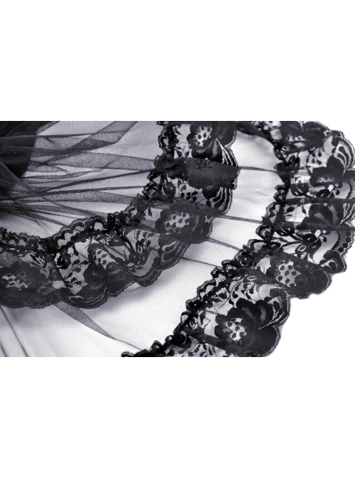 Sexy Black Fold Mesh Exquisite Lace Asymmetric Punk Wind Tail Skirt