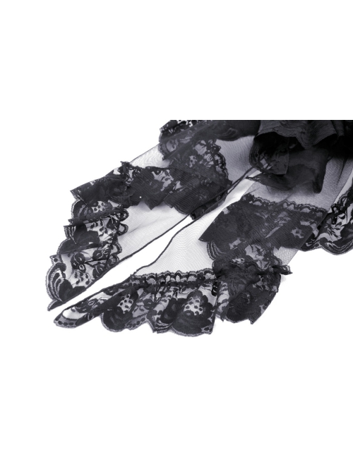 Sexy Black Fold Mesh Exquisite Lace Asymmetric Punk Wind Tail Skirt
