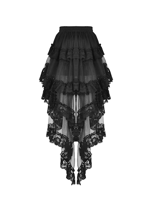 Sexy Black Fold Mesh Exquisite Lace Asymmetric Punk Wind Tail Skirt