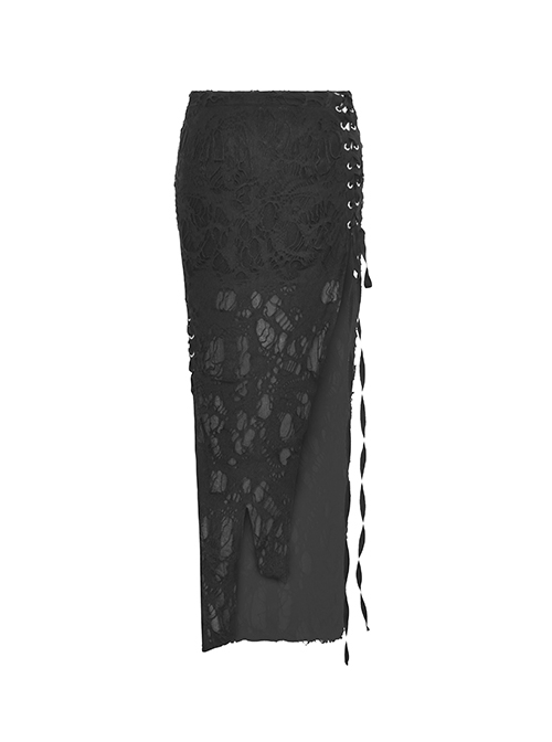Personalized Black Sexy Slit Slit Exposed Legs Ripped Punk Style Slim Long Skirt