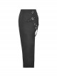 Black Sexy Hip Hugging Side Slit Exposing Legs And Metal Buckle Punk Style Tight Long Skirt
