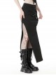 Black Sexy Hip Hugging Side Slit Exposing Legs And Metal Buckle Punk Style Tight Long Skirt