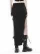 Black Sexy Hip Hugging Side Slit Exposing Legs And Metal Buckle Punk Style Tight Long Skirt