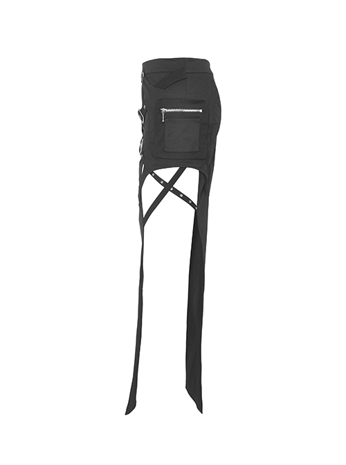 Black Sexy Hip Hugging Side Slit Exposing Legs And Metal Buckle Punk Style Tight Long Skirt
