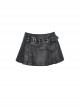 Asymmetrical Sexy Black PU Leather Waist Metal Buckle Embellished Punk Style Pleated Mini Skirt