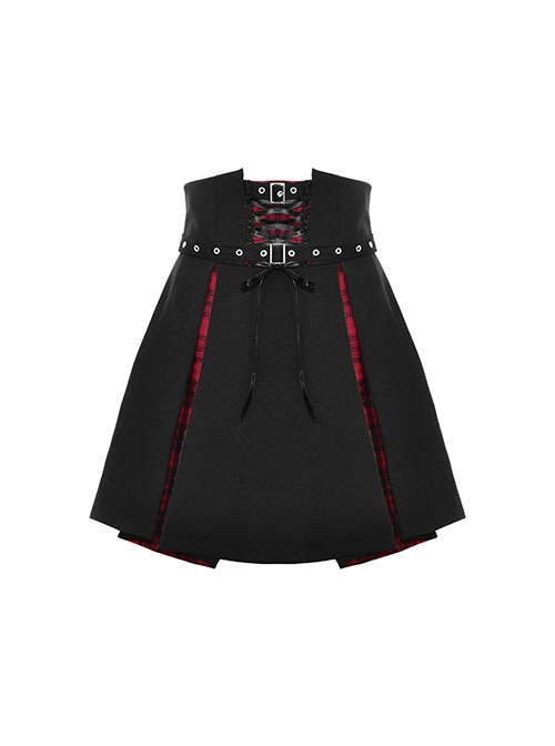Black And Red High Waisted Mesh Metal Eyelet Lace Punk Style Pleated Skirt
