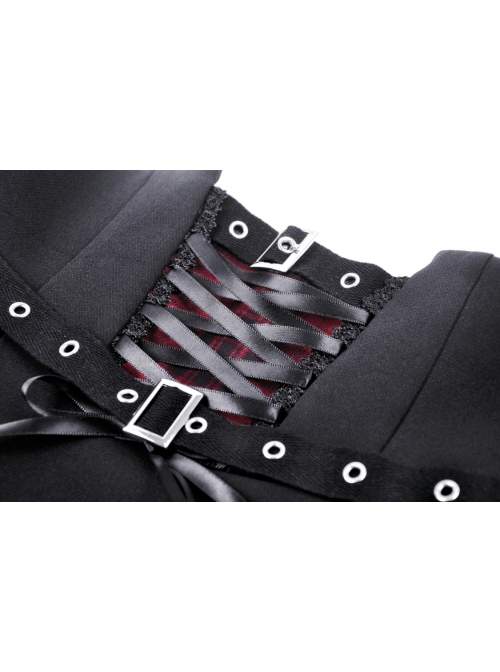 Black And Red High Waisted Mesh Metal Eyelet Lace Punk Style Pleated Skirt
