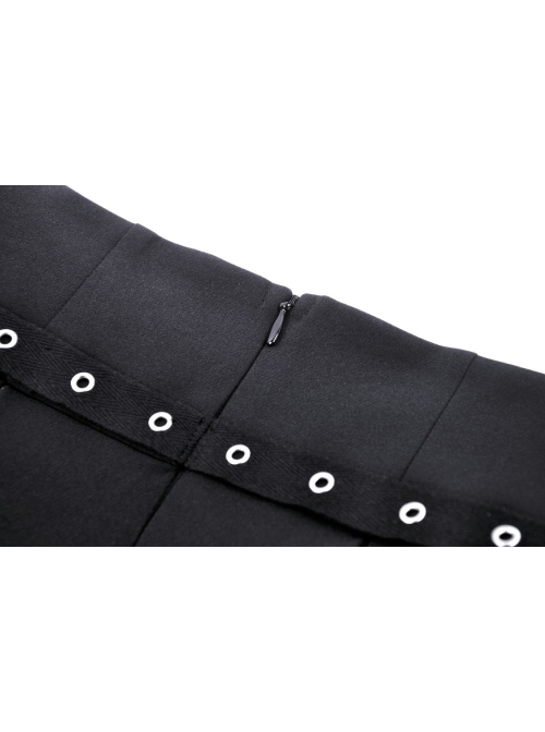 Black And Red High Waisted Mesh Metal Eyelet Lace Punk Style Pleated Skirt