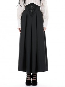 Simple Black Imitation Velvet Waist With Exquisite Embroidery And Metal Cutout Gothic Style Retro Long Skirt