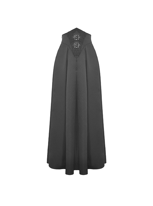 Simple Black Imitation Velvet Waist With Exquisite Embroidery And Metal Cutout Gothic Style Retro Long Skirt