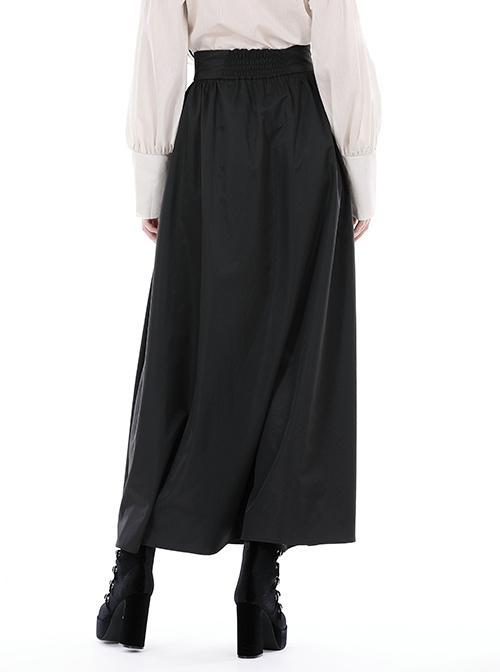 Simple Black Imitation Velvet Waist With Exquisite Embroidery And Metal Cutout Gothic Style Retro Long Skirt