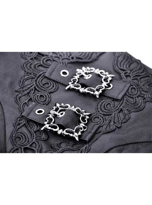Simple Black Imitation Velvet Waist With Exquisite Embroidery And Metal Cutout Gothic Style Retro Long Skirt