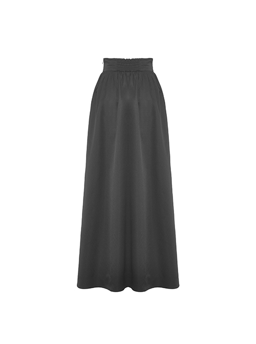 Simple Black Imitation Velvet Waist With Exquisite Embroidery And Metal Cutout Gothic Style Retro Long Skirt
