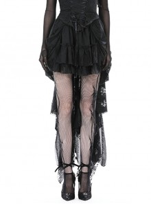 Black Sexy Lace High Low Hem Gothic Style Loose Skirt