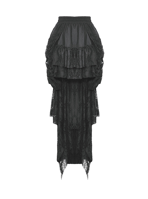 Black Sexy Lace High Low Hem Gothic Style Loose Skirt