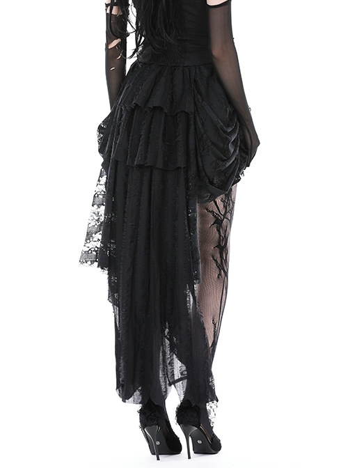 Black Sexy Lace High Low Hem Gothic Style Loose Skirt
